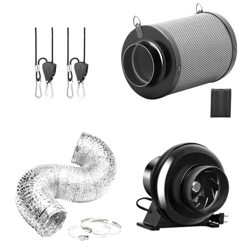 iPower 4 Inch 195 CFM Inline Fan Ventilation Exhaust Blower, Air Carbon Filter, 8 Feet Flexible Ducting and Rope Hanger for Grow Tent, HVAC Heating Cooling