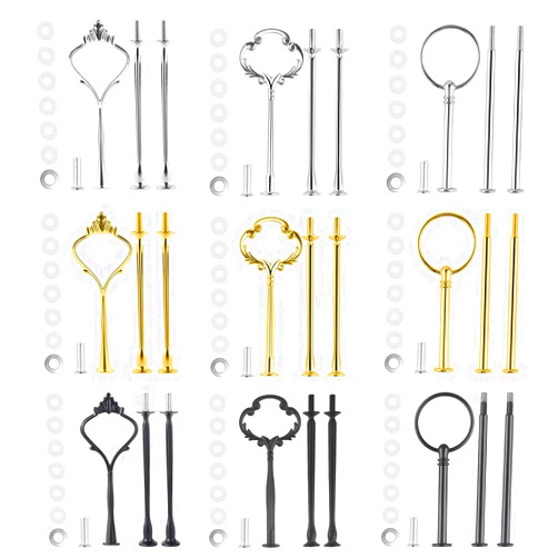 MSDADA 9 Set Cake Stand Hardware Kit Tiered Tray Hardware Fittings for Cake Stand,3 Tier Cake Stand Fittings Hardware Holder for Weeding,Party,Fruit Plate Handle,Cupcake Trays Serving Stand-Gold,Silver,Black