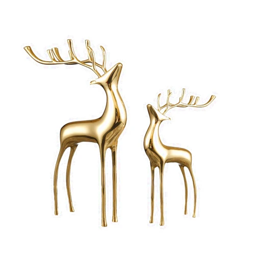 WUANGYOL Reindeer Deer Statue Figurines Deluxe Pure Copper Heavy Sculpture Decor Decoration Christmas Ornaments Home Metal Collectible Mantle Living Room Office Bookself Gifts Gold Elk