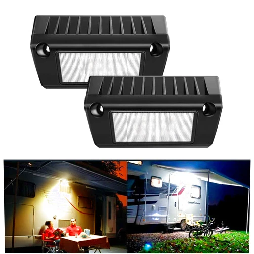 Tänzedzm 2pcs LED RV Exterior Porch Utility Lights Fixture 45W 2000LM White and Amber Colour Light. Aluminum led Scene Lighting for RV Trailers Campers Motorhome Travel Campers (Double Colour)