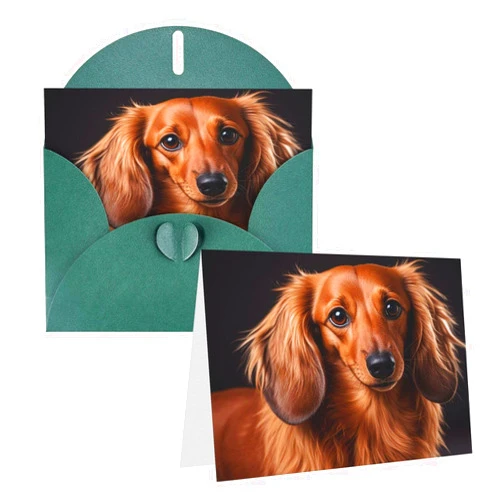 Rkklvbns Greeting Cards Long Haired Dachshund Heart Various Occasions Greeting Cards Friendship Commemorative Cards Holiday Cards