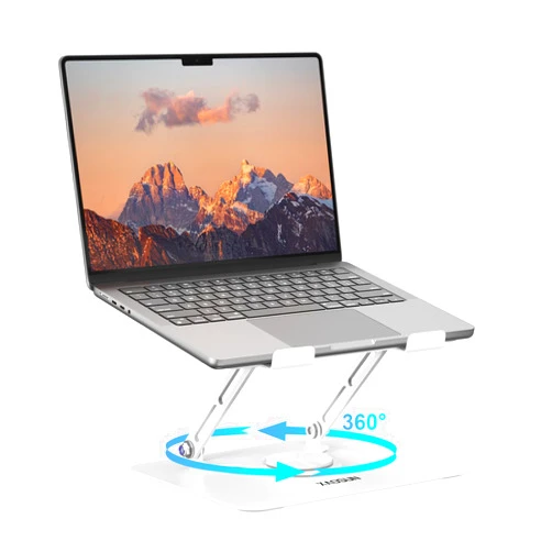 XAOSUN Laptop Stand 360° Rotating Base, Swivel Laptop Stand Adjustable Laptop Riser for Collaborative Work, White