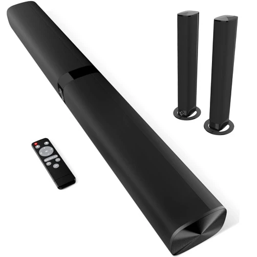 Assistrust Sound Bar, 60W Sound Bar for Smart TV, 5.0 Bluetooth TV Sound Bar, Wired & Wireless Soundbar with Auto Volume Boost, ARC/Optical/AUX Connection, Detachable Soundbar