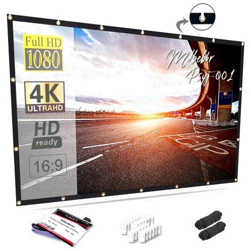 Mdbebbron 120 inch Projector Screen 16:9 Foldable Anti-Crease Portable Projector Movies Screens for Home Theater Outdoor Indoor Support Double Sided Projection
