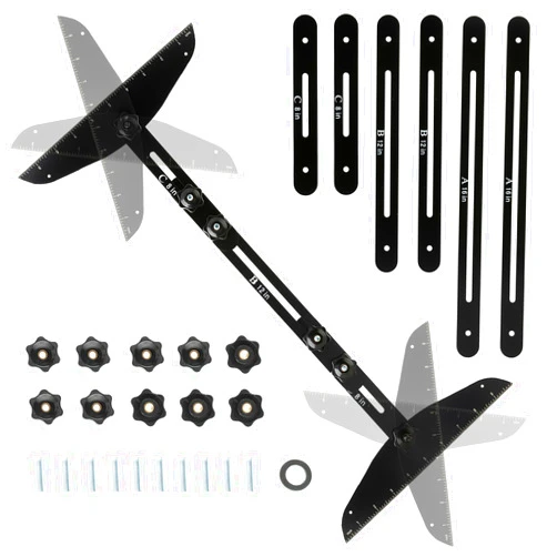 JLYLOL Stair Tread Template Tool, Stair Tread Jig Stair Gauge 360°Rotating Design, Adjustable Length and Angle Layout Tool Cutting Guide Tools for Stair Treads, Drywall,Risers and Partition,GJ-Black