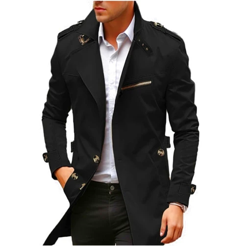 crazynekos Men's Cotton Coat Single Breasted Overcoat Winter Warm Hooded Trench Coat