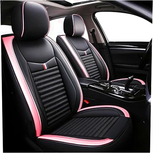 TISSARLG Seat Covers Fit for Jeep Wrangler 2000-2024,5 Seats Custom Fit Leather Cover Protector Cushion,Automotive Vehicle Auto Interior Covers(Black Pink,Premium Full Set)