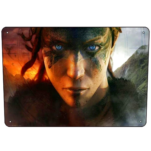 TIAiuaop Hellblade Game Poster tin Metal Sign Retro Wall Decor for Home Cafes Office Store Pubs Club Sign Gift 12 X 8 INCH