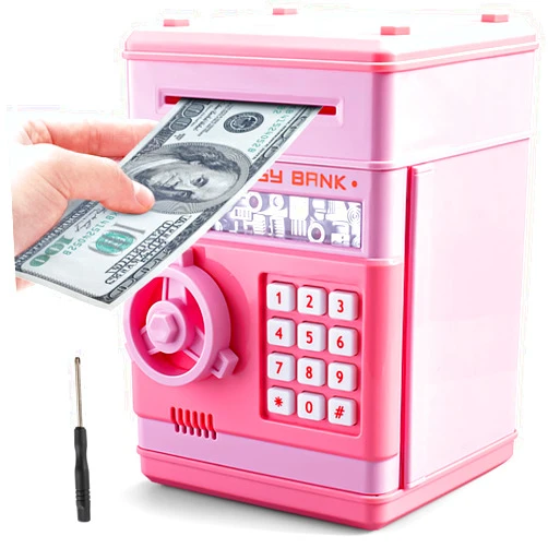 PhilaeEC Piggy Bank for Girls Boys, Electronic ATM Password Cash Coin Can Auto Scroll Paper Money Saving Box Toy Gift for Kids - Hot Birthday Gifts for Kids (Pink)
