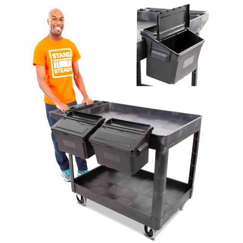 Stand Steady Original Tubstr Extra Large Utility Cart with 2 Attachable Storage Bins - Heavy Duty Tub Cart Supports 500 Pounds - 2 Shelf Huge Rolling Cart - Great for Warehouse, Garage & More (45.5 x 24.5 / Black)