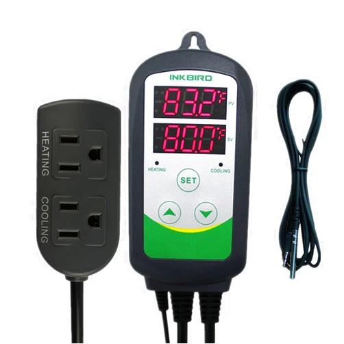 Inkbird ITC308S Freezer Temperature Controller Heating Cooling Plug Thermostat Pre Wired Digital 2 Stage Temp Control Outlet for Greenhouse Heater Cooler Incubator Reptile with Short Probe Sensor