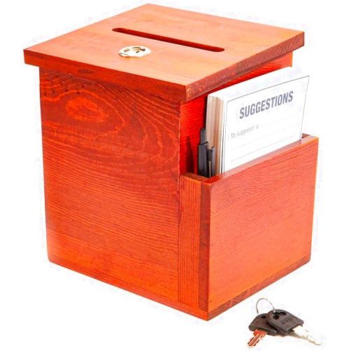 Juvale Wooden Suggestion Box with Lock and Keys, Brown Ballot Box with 50 Blank Suggestion Cards, Locking Lid and Side Slot for Donation, Comments, Feedback (7.5 x 7.1 x 5.5 In)