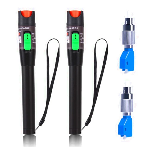 GESD 2PCS Visual Fault Locator 30mW 30KM, VFL Tester Kit Include Single Mode 9/125um FC Male to LC Female Adapter, Red Light Pen for Fiber Network Cable Test