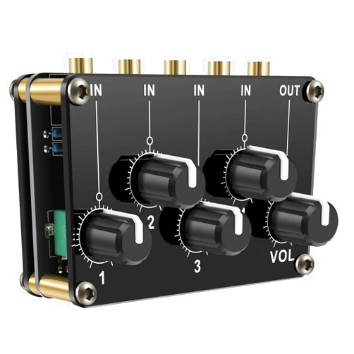 Fxvhojq Stereo Audio Mixer, 3.5mm 4 Channel Portable Mini Audio Mixer, with Separate Volume Control, Fashion Stereo Audio Splitter, Small Sound Mixer for Sub-Mixing, No External Power for Instrument