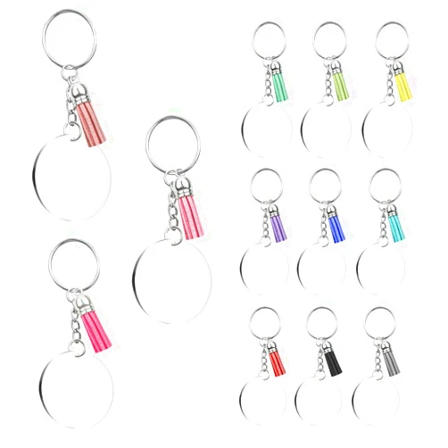Yuntop 48 Pieces Acrylic Keychain Blanks Set Including Clear Circle Keychains Blank & Key Rings & Tassels & Jump Chain for Vinyl Crafting DIY Crafts Projects Ornament Transparent Round Keychains Bulk Kit