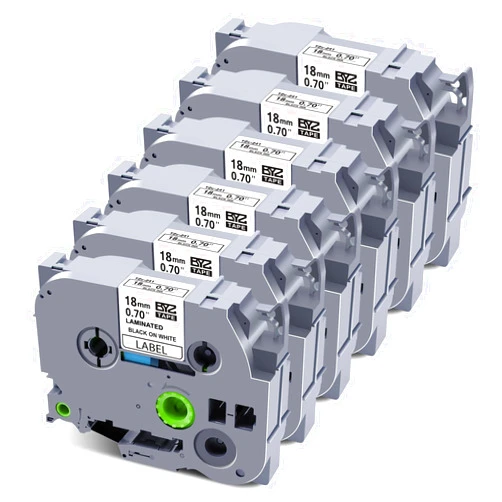 BOYEEZON 6-Pack P Touch 18mm Label Maker Tape Replacement for Brother TZe-241 TZe TZ Tape 18mm 0.7 Laminated White Tape for PT-D400 PT-D600 PT-D400AD PT-D410, Black on White