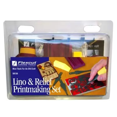 Flexcut Carving Tools, Printmaking Set, 4 Carving Blades and Quick-Connect ABS Handle Included, 5-Piece Set (SK130)