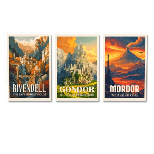 OKIka Vintage Lord of The Ring Gondor，Mordor，Rivendell Middle Earth Landscape Canvas Art Poster And Wall Art Picture Print Modern Family Bedroom Decor Posters 08x12inch(20x30cm), Unframed