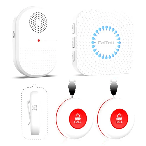 CallToU Wireless Caregiver Pager Waterproof Call Button Vibration Call Bell for Elderly at Home Disabled Patient Elderly Monitoring Nurse Calling 2 SOS Panic Buttons/Transmitters 500FT 2 Receivers