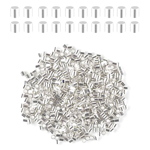 TKYPZY 500 Pieces Tube Crimp Beads for Jewelry Making 2MM Crimping Beads for DIY Necklace Earring Bracelet Crimp Stopper Silver Tube Crimp End Brass Crimp Tube Spacer Tiny Loose Crimp Tube Bead (Silver)