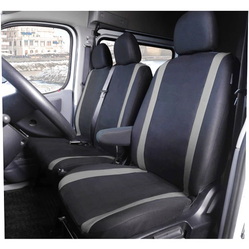 Auto Accessori Lupex Universal Car Seat Covers for 3 Seater Vans and Trucks, Black with Grey Stripes, Front 2+1 Compatible with Armrest