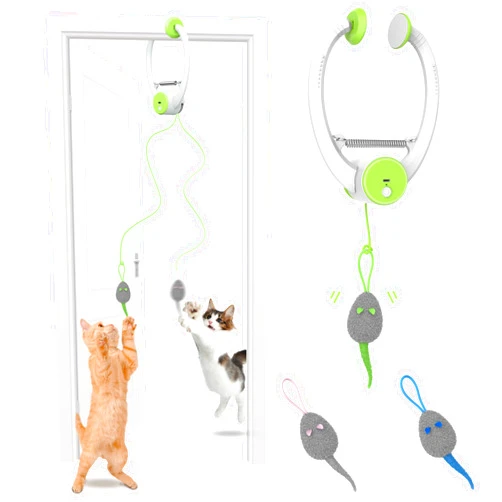Bolpetizo Cat Toys, Hanging Automatic Interactive Cat Toy, Colorful Bouncing Mice, Extra Long Elastic Rope, Motion Activated Rechargeable Cat Feathers Toys, Interactive Cat Toys for Indoor Cats/Kitten