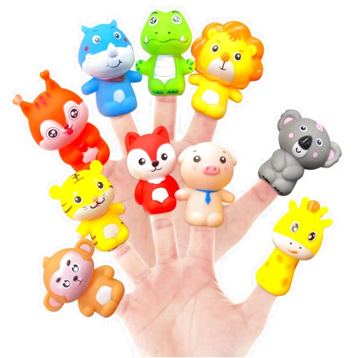 Kiddisie 10 PCS Rubber Animal Finger Puppets for Toddlers Finger Hands Party Toys for Kids Adults Party Favors Goodie Bag Fillers (Animal)