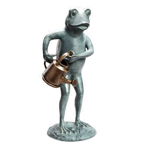 SPI Aluminum Frog with Watering Can Garden Sculpture