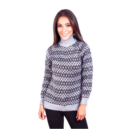 INTI ALPACA Intialpaca Turtleneck Gray and Black Alpaca Sweater for Women (Small)
