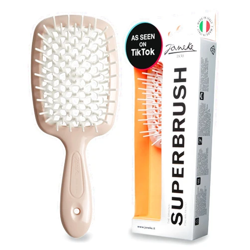 Jäneke Janeke Superbrush Detangling Brush for Soft Smoothing Hair Brushing with Anti-Static Bristles - Vented Wet Hair Brush for Blow Drying Use - Perfect for Curly, Thick, Wavy, Fine Hair Types (Nude)