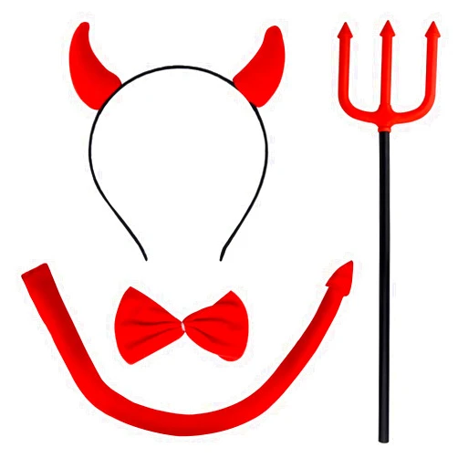 Jmkcoz Halloween Devil Costume Set Devil Horn Headband Red Devil Tail Bowtie Devil Red Pitchfork Demon Cosplay Hair Hoop Accessories for Carnival Themed Party Prop Costume Decoration