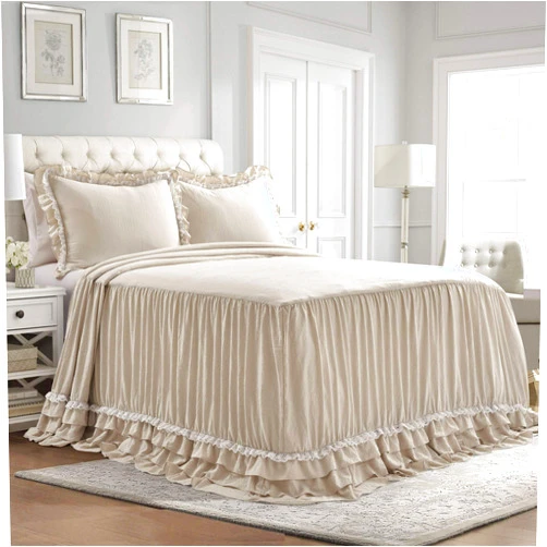 Lush Decor Ella Vintage Chic Ruffle Lace Bedspread Neutral Farmhouse Style Lightweight 3 Piece Set, Queen