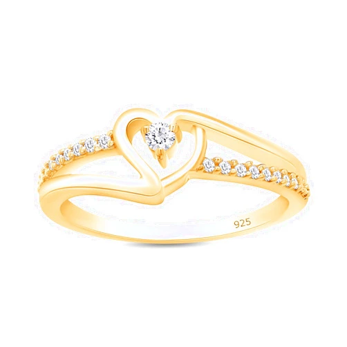 AFFY 1/10 Carat CT Round Moissanite, Lab Grown Diamond & White Natural Diamond Bypass Heart Promise Ring 14k Gold Over Sterling Silver (0.10 Cttw), Gift For Her