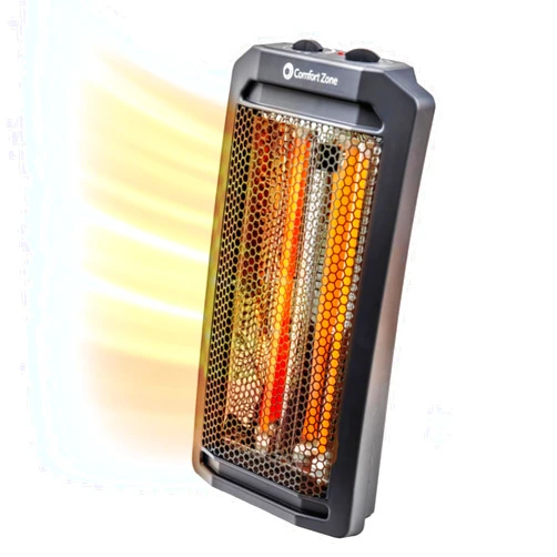 Comfort Zone Space Heaters for Indoor Use, Portable Electric Heater, Adjustable Thermostat, Infrared Heat, Quartz Tower Space Heater with 2 Heat Settings, Bedroom Heater, Black
