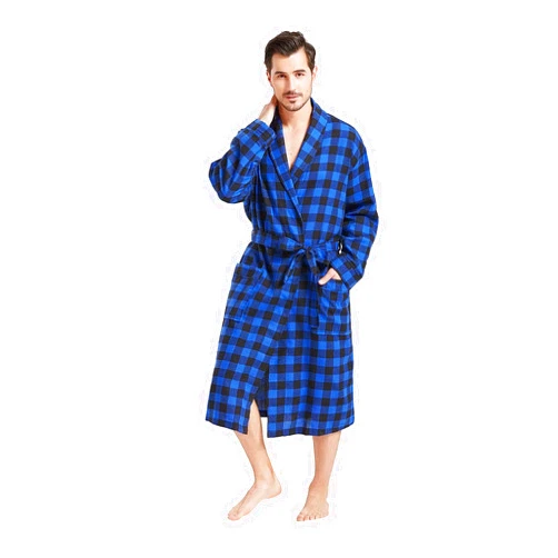 FashGudim Mens Buffalo Plaid Cotton Robe Lightweight Bathrobe Shawl Collar Kimono Sleepwear Loungewear House Robes
