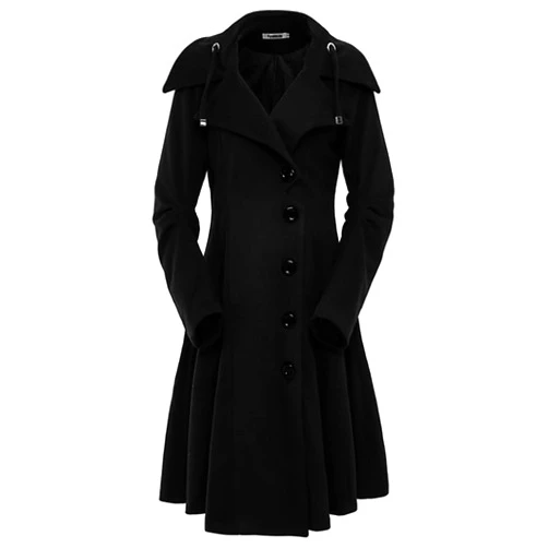 ForeMode Women Swing Double Breasted Wool Pea Coat with Belt Buckle Spring Mid-Long Long Sleeve Lapel Dresses Outwear
