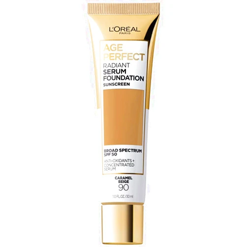 L'Oreal Paris Age Perfect Radiant Serum Foundation with SPF 50, Caramel Beige, 1 Ounce 090 Caramel Beige