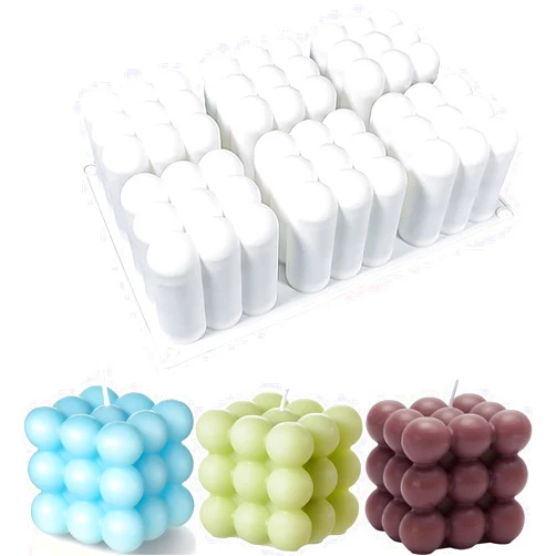 Konrisa Cube Candle Molds, 6 Cavity 3D Bubble Silicone Molds for Candles Making, Cake Mold for Baking Chocolate Dessert Mousse Cake Ice Cream and Making Soap Wax