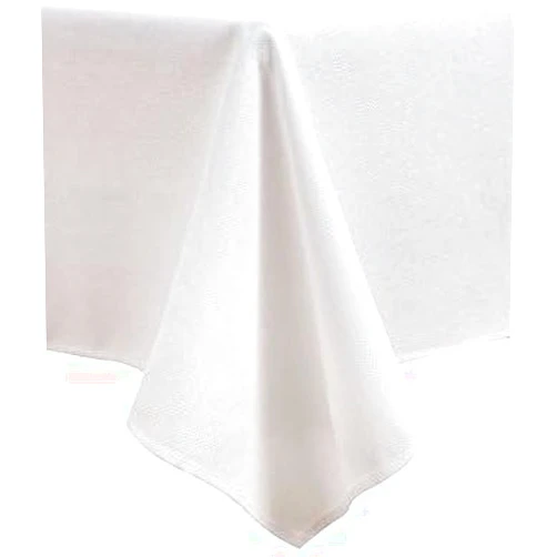 LINENNEE Basketweave 52 x 52 Inch White Color Classic Polyester Rectangular Tablecloth Tight Weight No Iron Easy Care Affordable Durable with Miter Corners