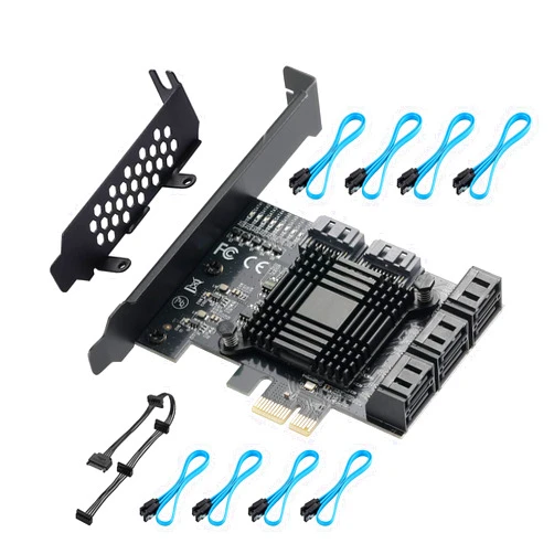 YUNKOZAND PCIE 1X SATA Card 8 Ports,with 8 SATA Cables and Low Profile Bracket, PCIE to SATA 3.0 6 Gbps Controller, PCIE to SATA Expansion Card,SATA Controller,SATA PCIE Card,ASM1064+JMB575 Chips