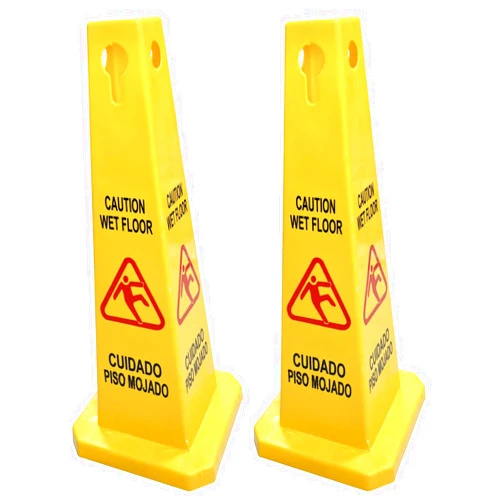 Haobase Pack of 2 Floor Safety Cone, Caution Wet Floor Sign Cones, 4 Sided Sign Cones, Yellow