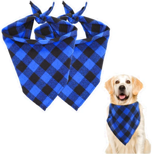 WY LIGHTING LEVEL Fall Boy Dog Bandana 2pcs Large Blue Black Dog Scarf Plaid Printing Adjustable Bib Handkerchief Accessories Premium Durable Triangle Pet Washable Scarf for Holiday Halloween Christmas Medium Large Cat