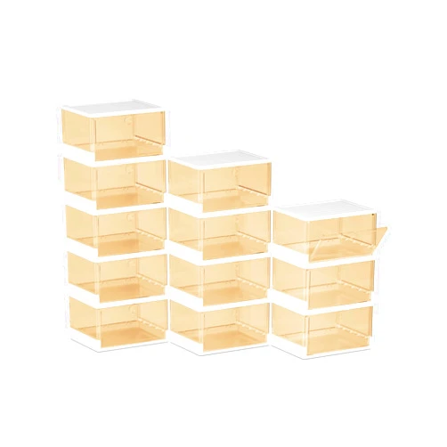 XUPAINC 12-Pack Large Plastic Shoe Boxes - Easy to Assemble Sneaker Organizer Box, Stable and Sturdy, Stackable Bins to Maximize Vertical Space, Suitable for Entryway, Closet Storage and Display - Orange