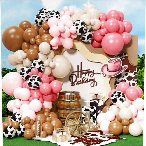 Tesochye Cowgirl Balloon Arch Garland Kit, Dusty Pink Light Pink Brown Sand White Balloons with Cow Print Balloons for Western Baby Shower Farm Cowboy Birthday First Rodeo Party Decorations