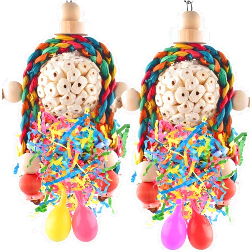 Bissap Conure Toys, 2PCS Bird Parrot Foraging Shredder Hanging Toys Sola Balls with Sand Hammer for Small Parrots Parakeets Conures Cockatiels Love Birds Cage Toy