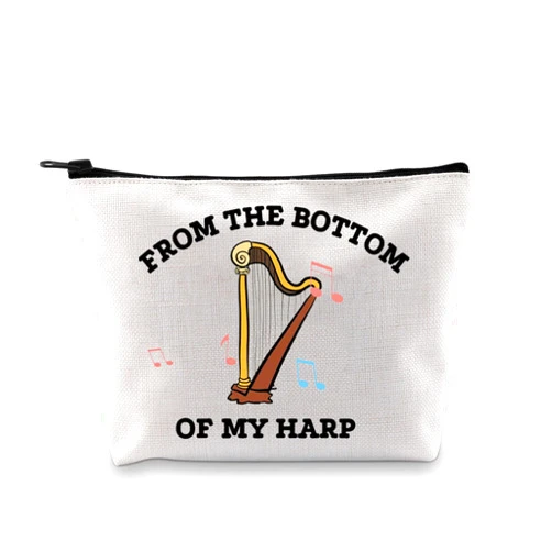 XYANFA Harp Makeup Bag Harp Player Gift Girls Harpist Cosmetic Bag Harp Lover Gift Harp Teacher Student Gift Music Band Zipper Pouch (FROM THE BOTTOM)
