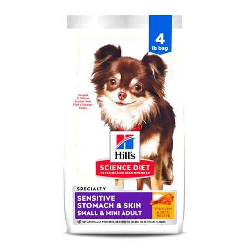 Hill's Science Diet Sensitive Stomach & Skin, Adult 1-6, Small & Mini Breeds Stomach & Skin Sensitivity Support, Dry Dog Food, Chicken Recipe, 4 lb Bag