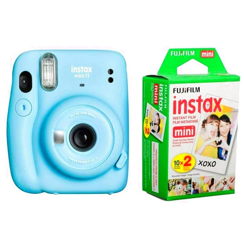 Fujifilm Instax Mini 11 Instant Film Camera, Sky Blue - with Fujifilm instax Mini Instant Daylight Film Twin Pack, 20 Exposures