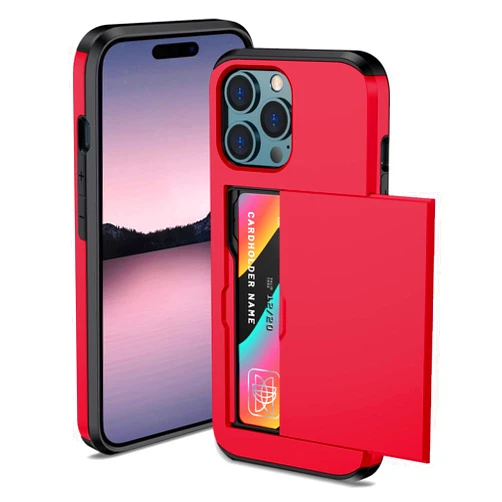 ATRAING Designed for iPhone 14 Pro Wallet Case with Credit Card Holders Slots Dual Layer Shockproof Hard PC Soft TPU Slide Flip Protective Cover Case for iPhone 14 Pro 6.1 Inch (2022)-Red