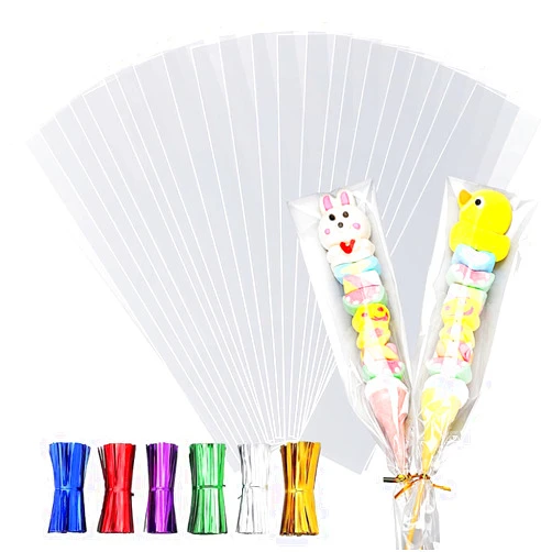 LEOSINDA Clear Long Flat Gift Wrap Cellophane Bags 300 Pcs 3 x 11 inch Clear Cellophane Bags Candy Bags Goodie Bags Long Plastic Gift Wrap Baking Party Favor Packaging Pretzel Rods Bags 1.36 mil